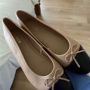 J. Crew Two-Tone Nude and Black Leather Ballet Flats